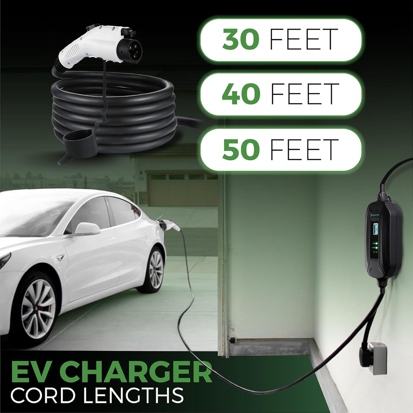 PRIMECOM Level 2 EV Charger 220/240V, 16A, 30ft & 50ft, Portable EVSE Electric Vehicle Charging Cable Compatible with Bolt Volt Leaf BMW i3 Fiat 500e Clarity NIRO Prius (50 Feet, 6-50P)