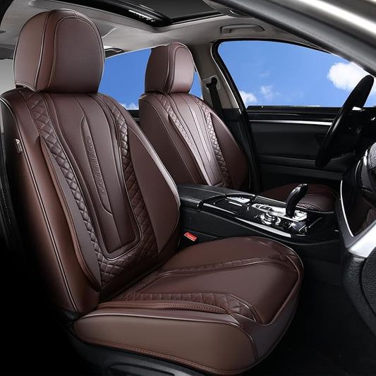 Coverado Car Seat Covers, Front Seat Cover 2-Pack, Faux Leather Waterproof Seat Covers, Car Seat Protectors,Driver Seat Covers Automotive Seat Covers Accessories Universal Fit Most Vehicles Coffee