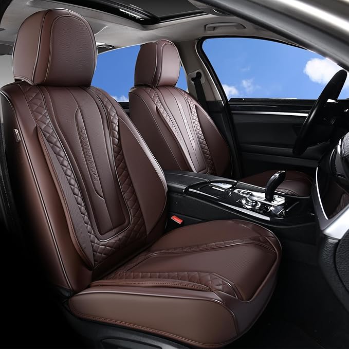 Coverado Car Seat Covers Full Set, Front Seat Cover and Back Seat Covers for Cars, Faux Leather Waterproof Seat Covers, Car Seat Protectors, Automotive Seat Covers Universal for Most Vehicles Coffee
