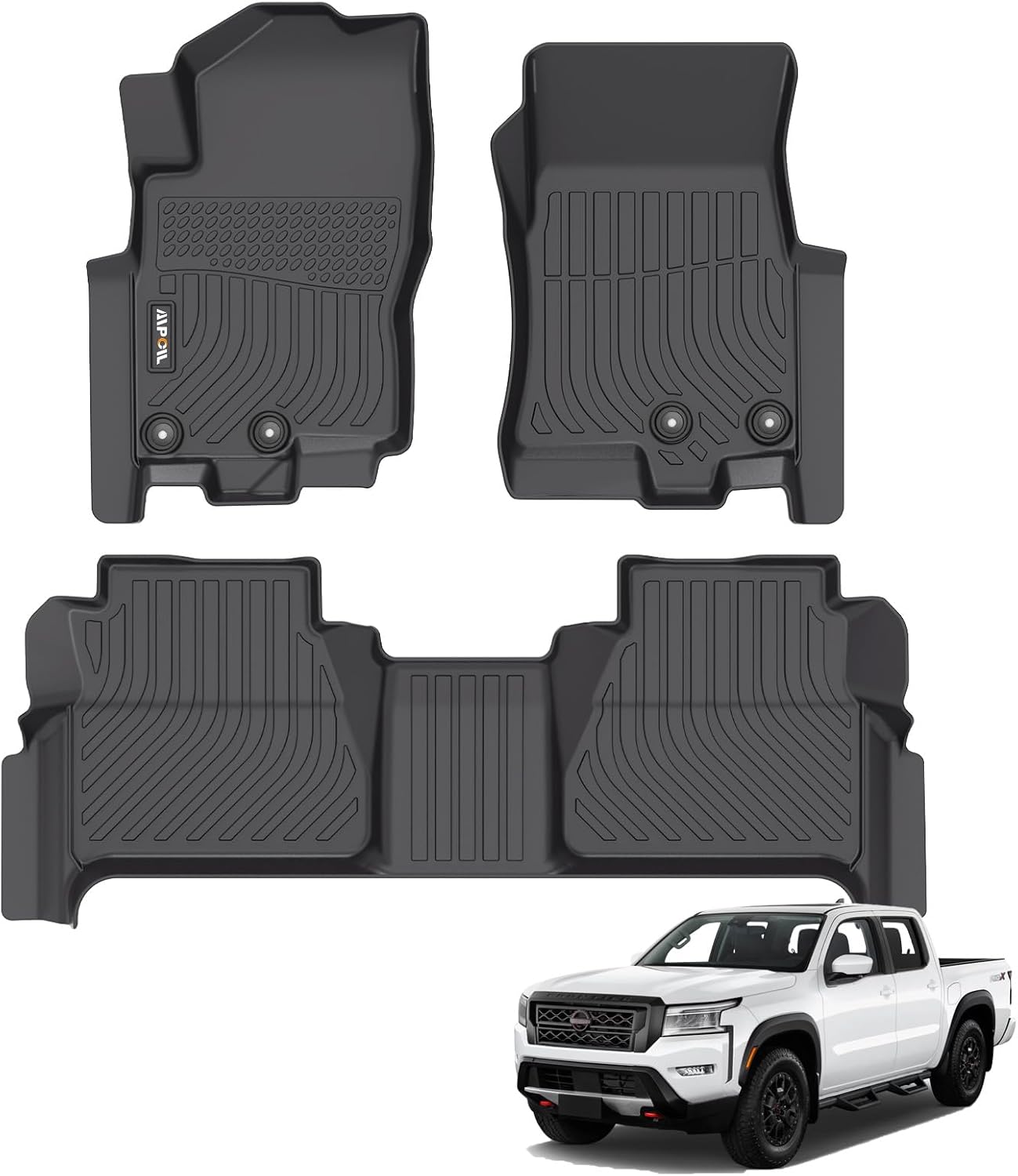 AIPOIL® Floor Mats for 2022-2024 2025 Nissan Frontier Crewcab All Weather Protection TPE Anti-Slip Automotive Full Set Custom Car Mats Accessories - Black