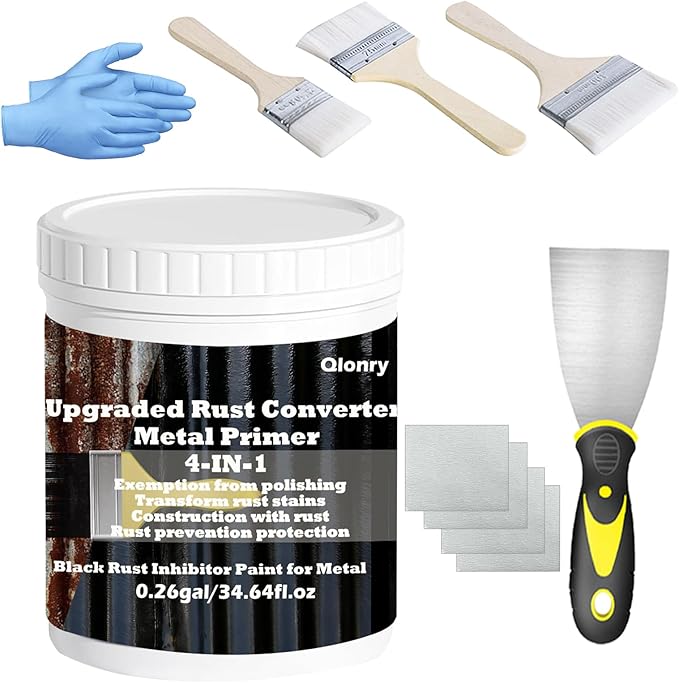 4-in-1 Upgraded Rust Converter & Metal Primer,0.26Gal/34.64Fl.oz Black Rust Inhibitor Paint for Metal, Heat Resistance & UV Resistant Automotive Water Based Rust Reformer Rust Paint