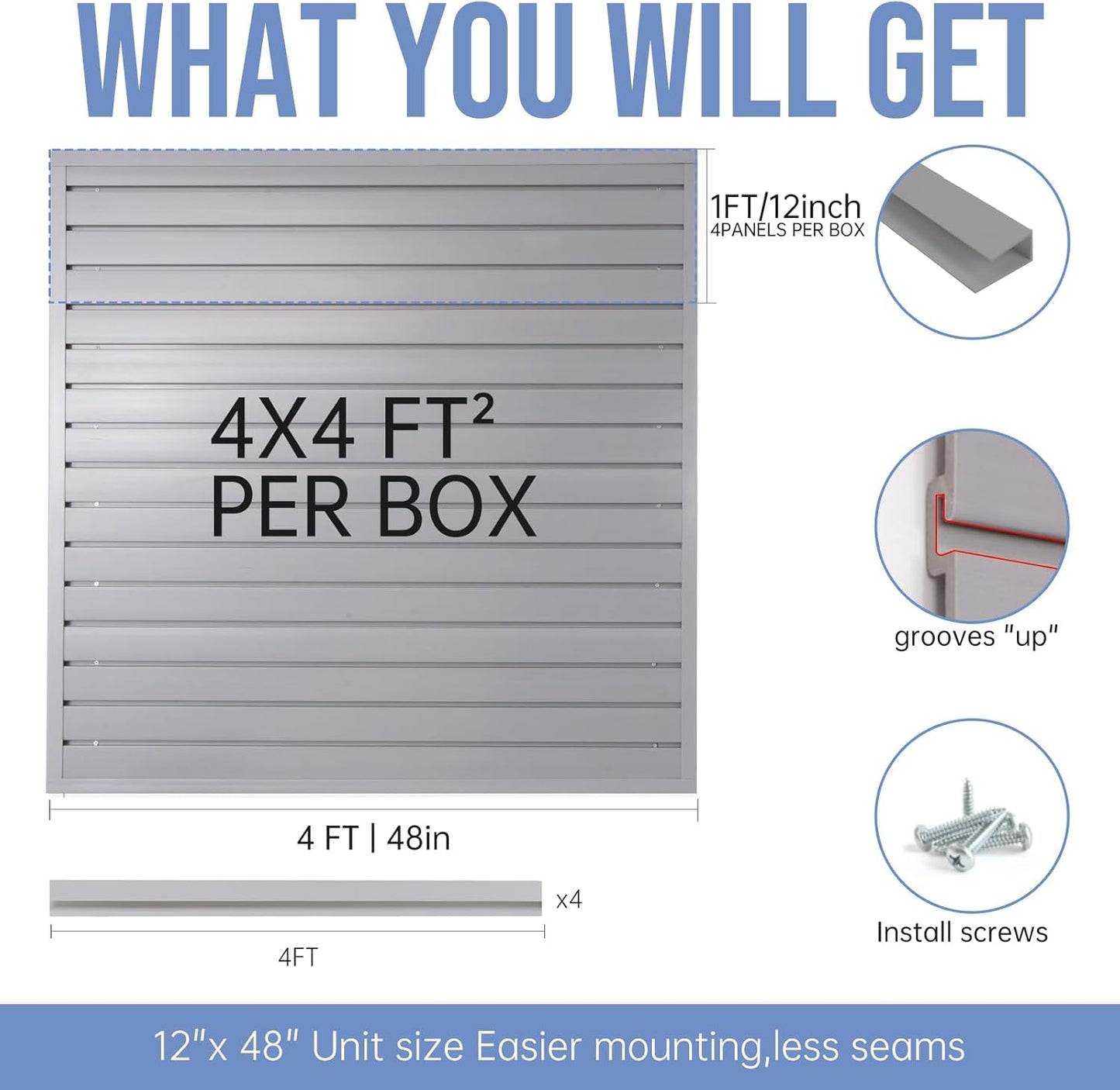 Slatwall Panels 4'x 4' Garage Slat Wall Storage Systems, Slat Wall Paneling Garage Wall Organizer, Grey Slat Board PVC Wall Panels Slatwall Displays Garage Tool Organizer Wall Mount Ladder Bike Rack