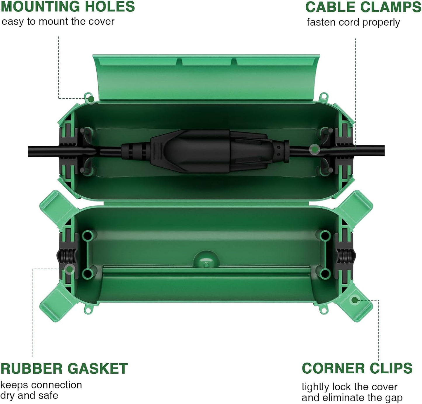 Flemoon [9 Pack] Outdoor Extension Cord Safety Cover, IP44 Waterproof Connection Protector, Weatherproof Electrical Box for Outdoor Plug, Outlet, Holiday Light, Christmas Decorations, Green