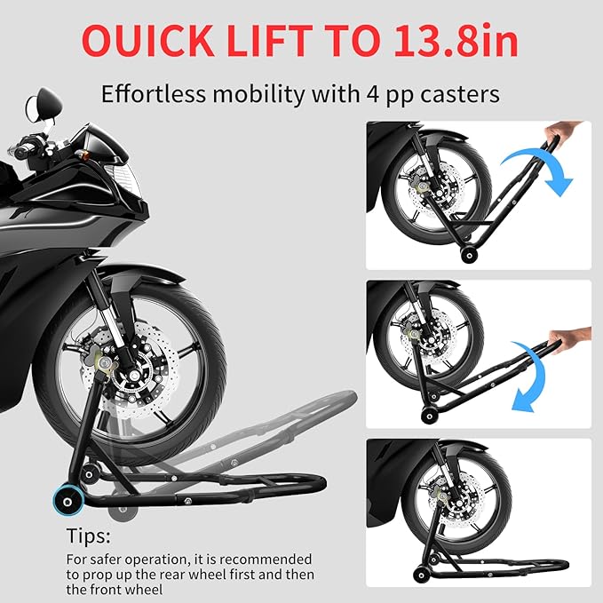 Motorcycle Stand‌ & ‌Lift‌ Combo 882LBS ‌Motorcycle Jack‌ Rear Wheel Stand Universal Fit for Sport Bikes (Yamaha/Kawasaki), Garage/Driveway Use by Mechanics (Black)