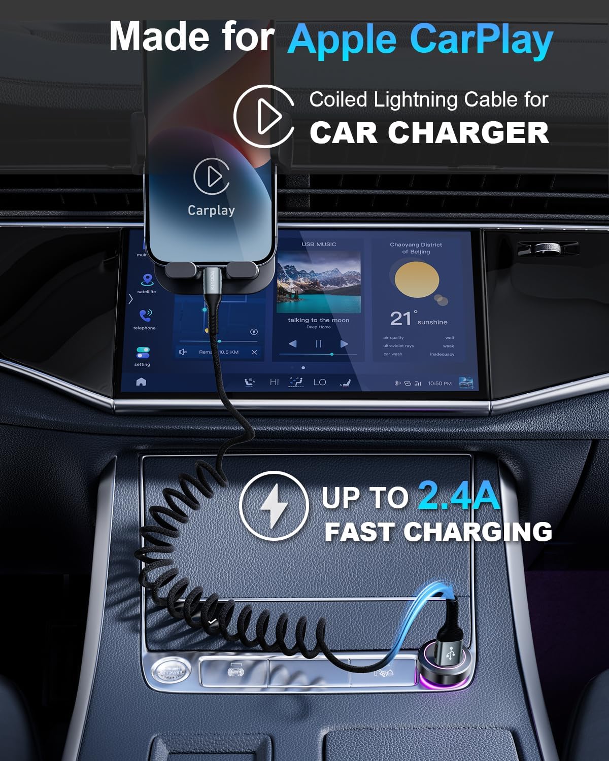 USB to Lightning Cable for Car 3FT+6FT, Coiled iPhone Charger Cables Braided Lightning Cable [Apple MFi Certified] Fast Charging Cord Compatible with iPhone 14/Pro Max/Plus 13 12 11 8, iPad AirPods