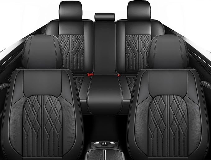 Huidasource Car Seat Covers Full Set, Leather Vehicle Cushion Covers, Universal Fit for Most Car SUV Pickup Truck, Fit for Acura Honda City Nissan Altima Mazda Hyundai Audi A3 A4(Full Set/Black)