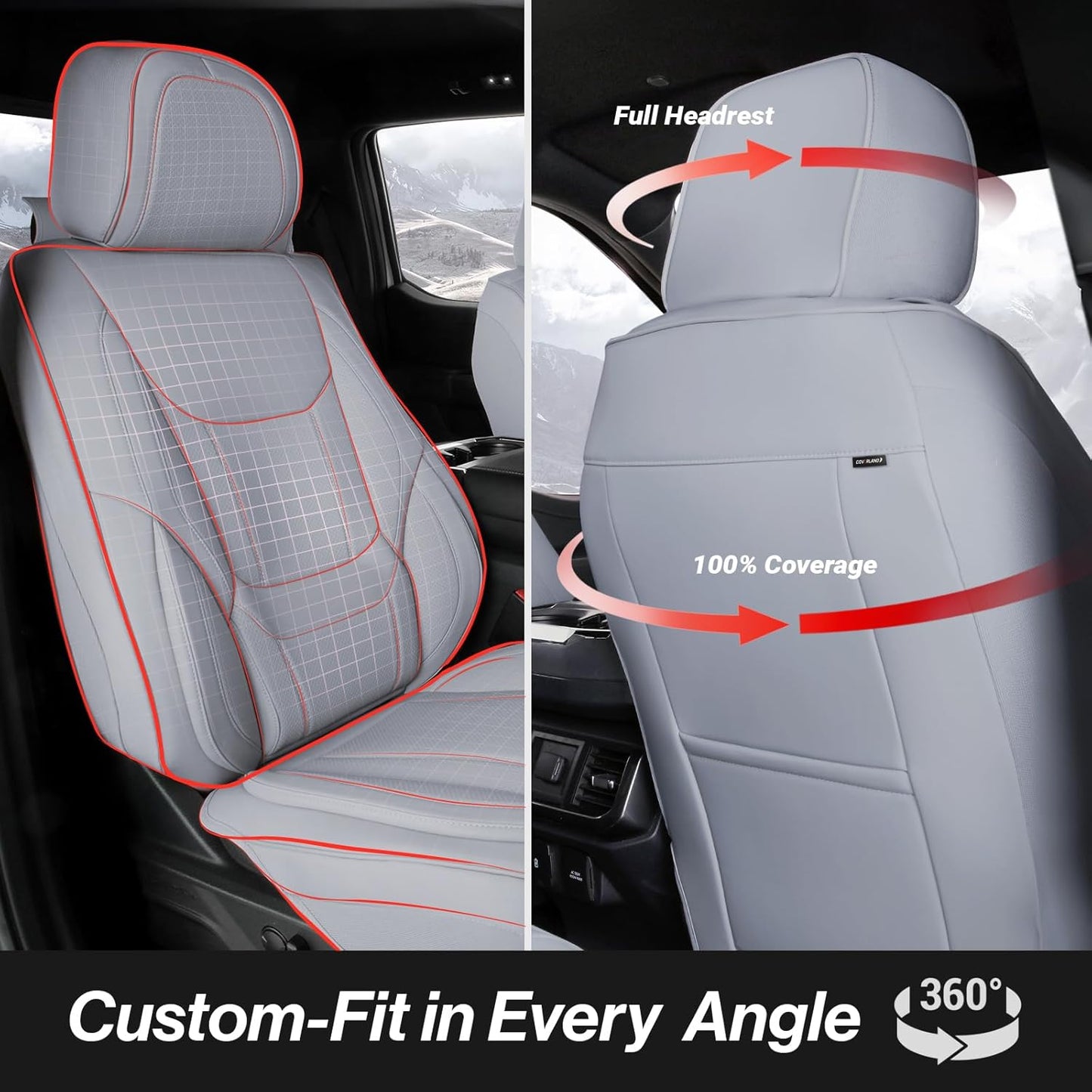 Coverland Custom Car Seat Covers Compatible with 2002-2010 Ram 1500 Quad Cab, Crew Cab - Premium Leather Non-Slip Waterproof Custom Interior Protector Full Set-Gray [See Size Chart-Size X142]