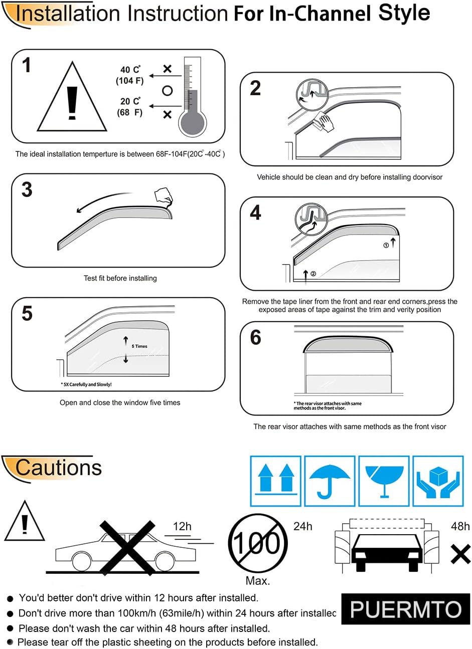 Side Window Visor Vent Wind Deflector fit for 1991-2001 Ford Explorer 4-Door& 2001-2005 Ford Explorer Sport Trac&1997-2001 Mercury Mountaineer, 4pcs in-Channel Sun Rain Guards Set 94074
