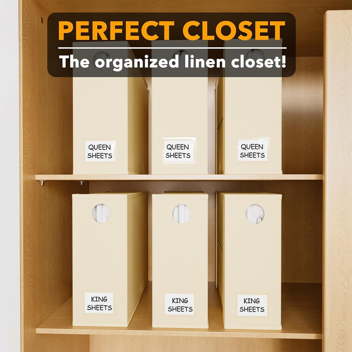 SpaceAid 6 Pack Bed Sheet Organizers and Storage, Foldable Sheet Organizer with Window for Linen Closet, Set Folder Keeper for Queen & King Size Bedding Storage (Beige)
