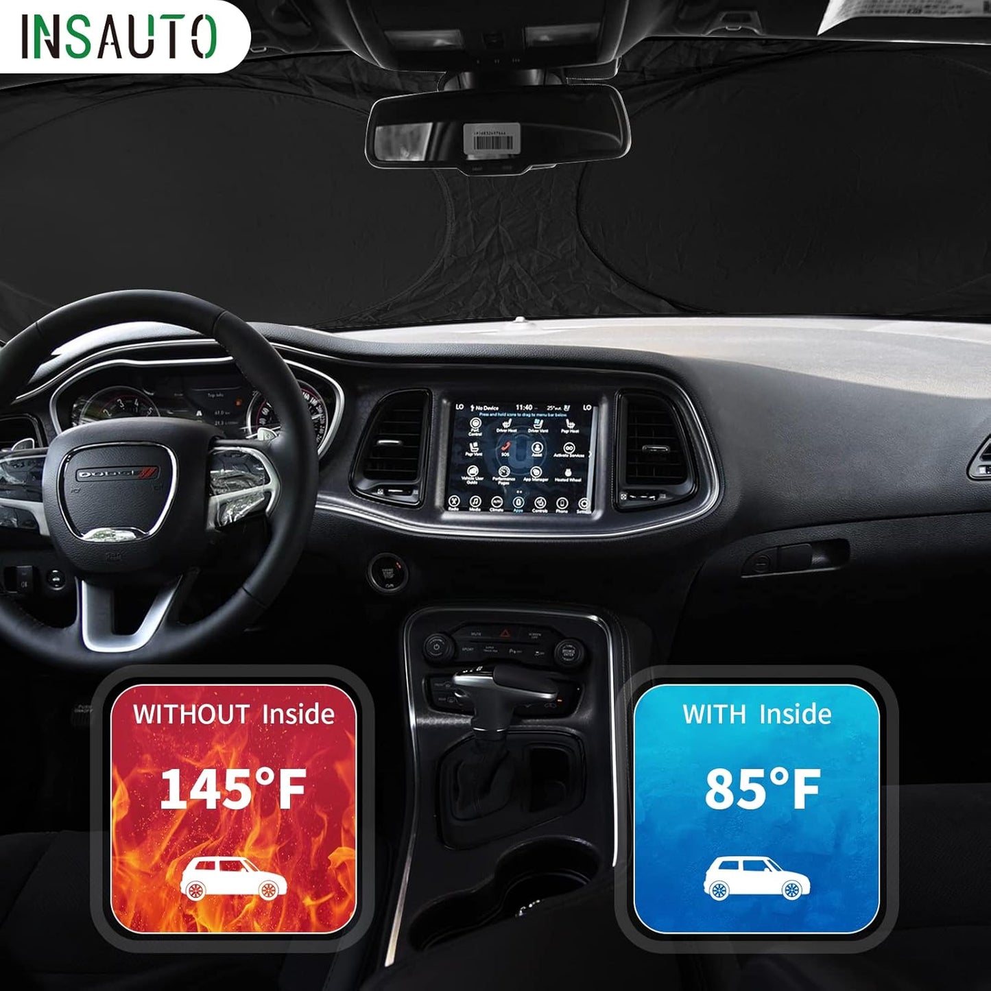 Windshield Sun Shade for 2015-2024 2025 Dodge Challenger Accessories Front Window Sunshade with 210T Sun Visor Protector Blocks UV Rays Heat Sun Shield Keep Car Cooler