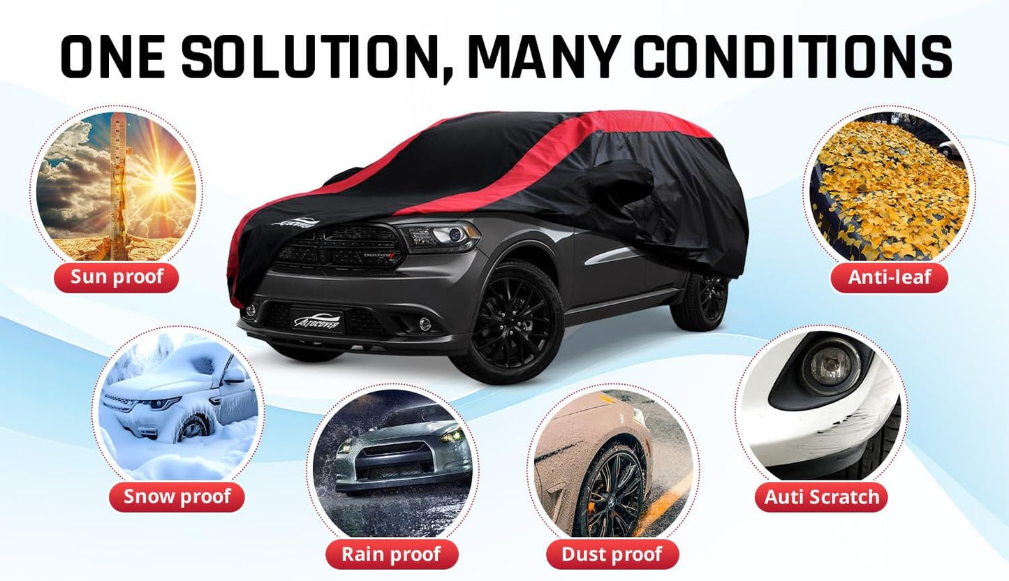 Dodge Durango Car Cover Waterproof All Weather with Red Strip Design, Custom Fit for Dodge Durango 2004–2025, Durango Accessory with Door Zipper & Windproof Straps
