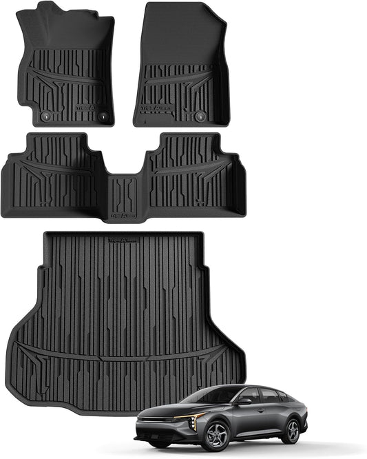 TripleAliners Floor Mats & Trunk Mat Full Set Compatible with 2024 2025 Kia K4 Sedan All Weather Liners TPE Custom Fit Anti-Slip Full Coverage Odorless Waterproof Cargo Liners(Trunk Mat+ Floor Mats)