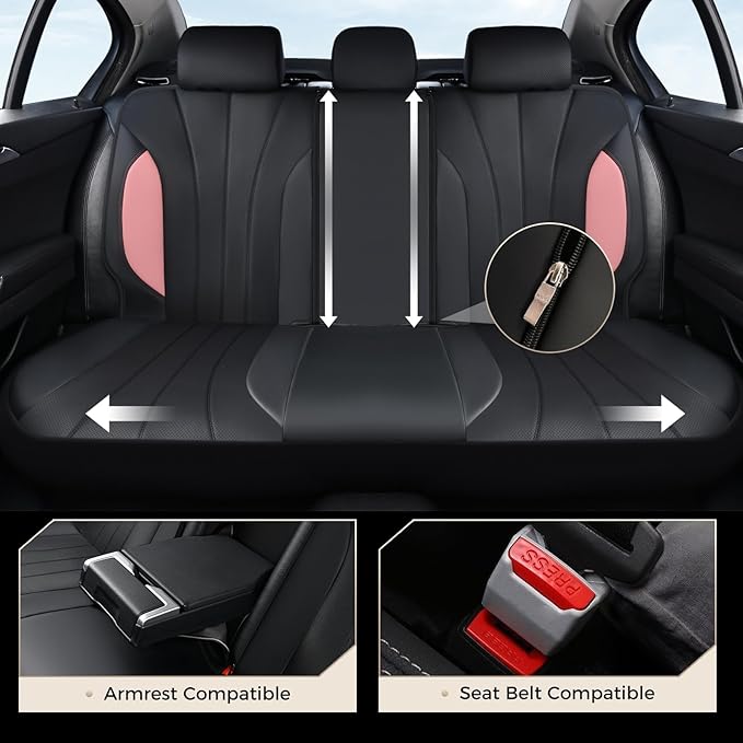 Coverado Car Seat Covers, Luxury Seat Covers Full Set, Waterproof Leather Car Seat Protectors, Pink Automotive Seat Covers Universal Fit for SUVs Trucks Sedans