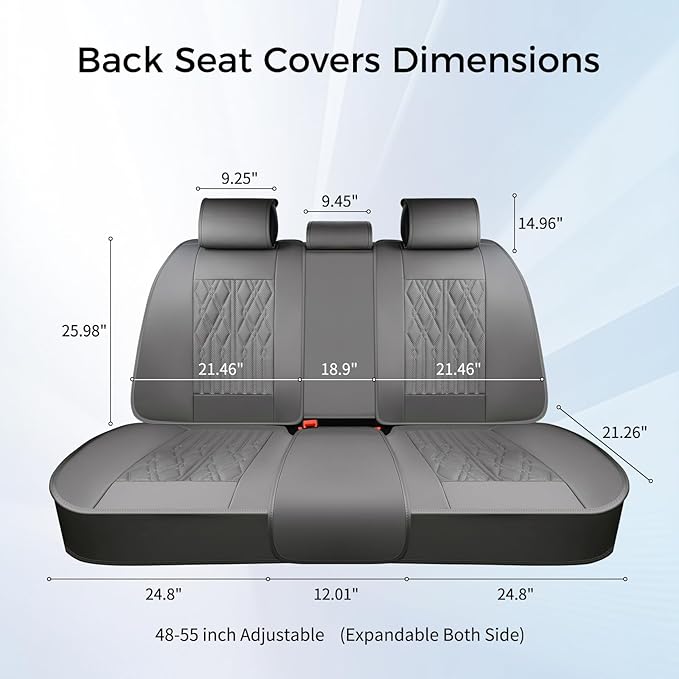 Huidasource Rear Seat Covers for Cars, Trucks, SUVs, 3 Piece Back Seat Cover for Split Bench, Vehicle Seat Cushion Cover Protector Universal Fit for Most Cars (Back Row/Gray)