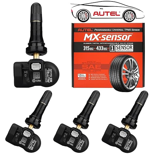Autel TPMS Sensors 2in1 MX-Sensor 315Mhz/433Mhz Tire Pressure Sensor, Press-in OE-Level Programmable & Cloneable Wireless TPMS Sensors for All Vehicles, Program by Autel TPMS Tool (Rubber Stem 4pcs)﻿