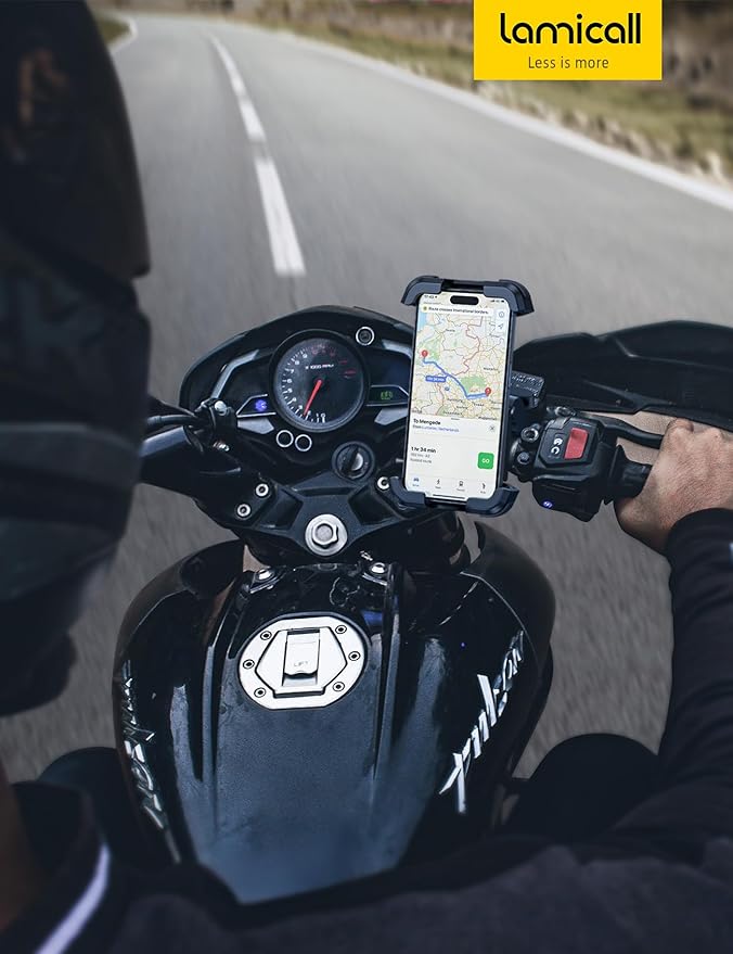 Lamicall Motorcycle Phone Mount Holder - [Dual Vibration Dampener] [Upgrade Handlebar Clip] Motorcycle Cell Phone Holder, Bike Phone Mount, for iPhone 16/15/14/13 Pro Max, 4.7-6.7" Phones. Red