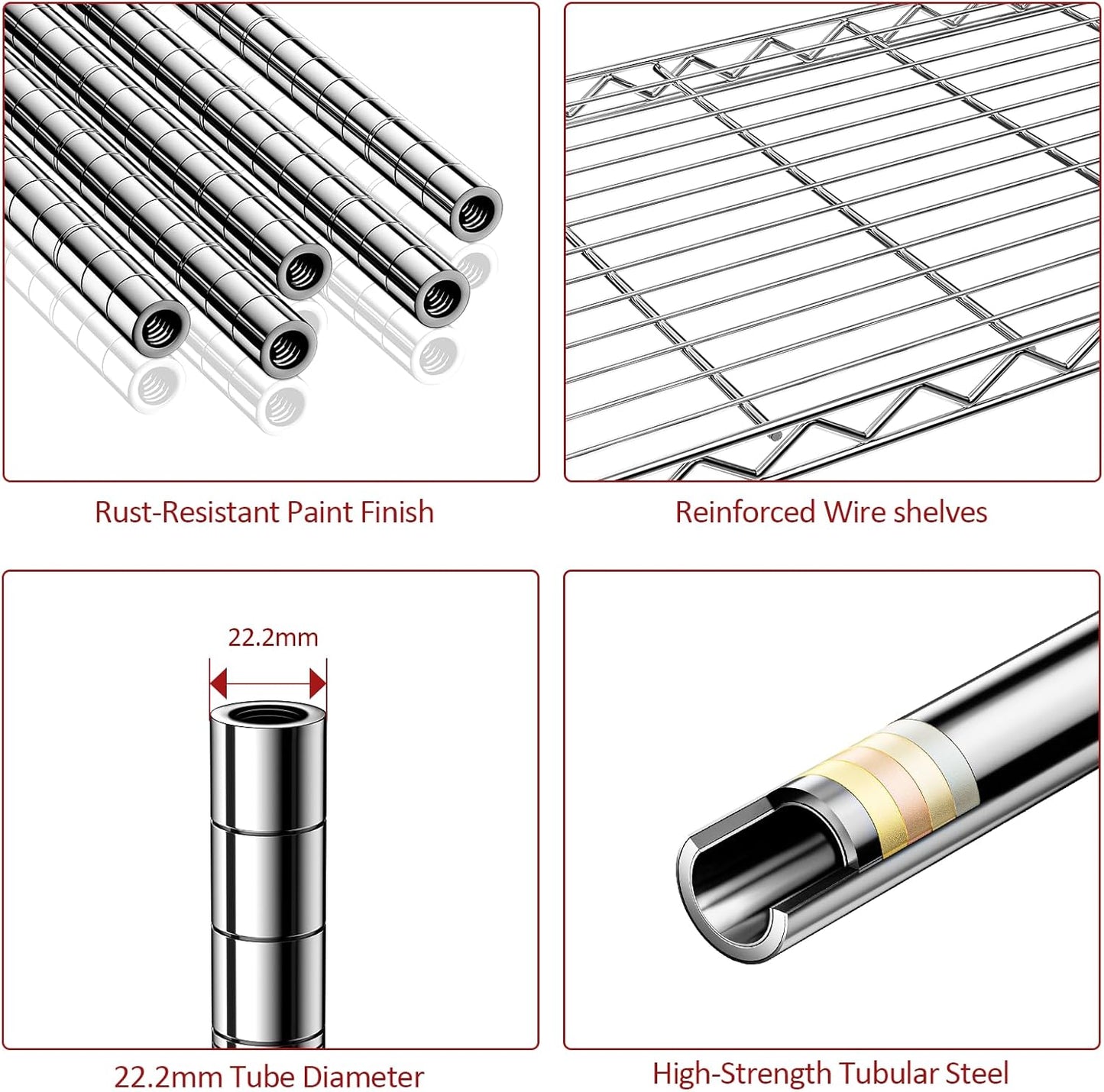 IZEUK 5-Tier Storage Shelving Unit with Wheels, Adjustable Heavy Duty Steel Wire Rack Organizer (Chrome, 17.7" D x 47.2" W x 76.7" H, 1750 lbs Capacity) for Garage, Kitchen, Pantry, Laundry, Basement