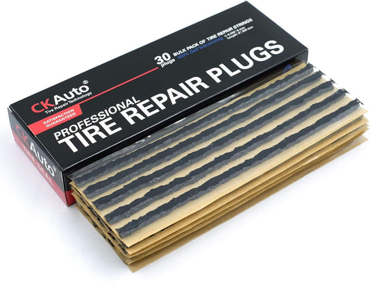 CKAuto 30pcs 8" Black Tire Repair Strings, Automotive Tool Tire Repair Plugs for Tubeless Off-Road Tires Car, Bike, ATV, UTV, Wheelbarrow, Mower
