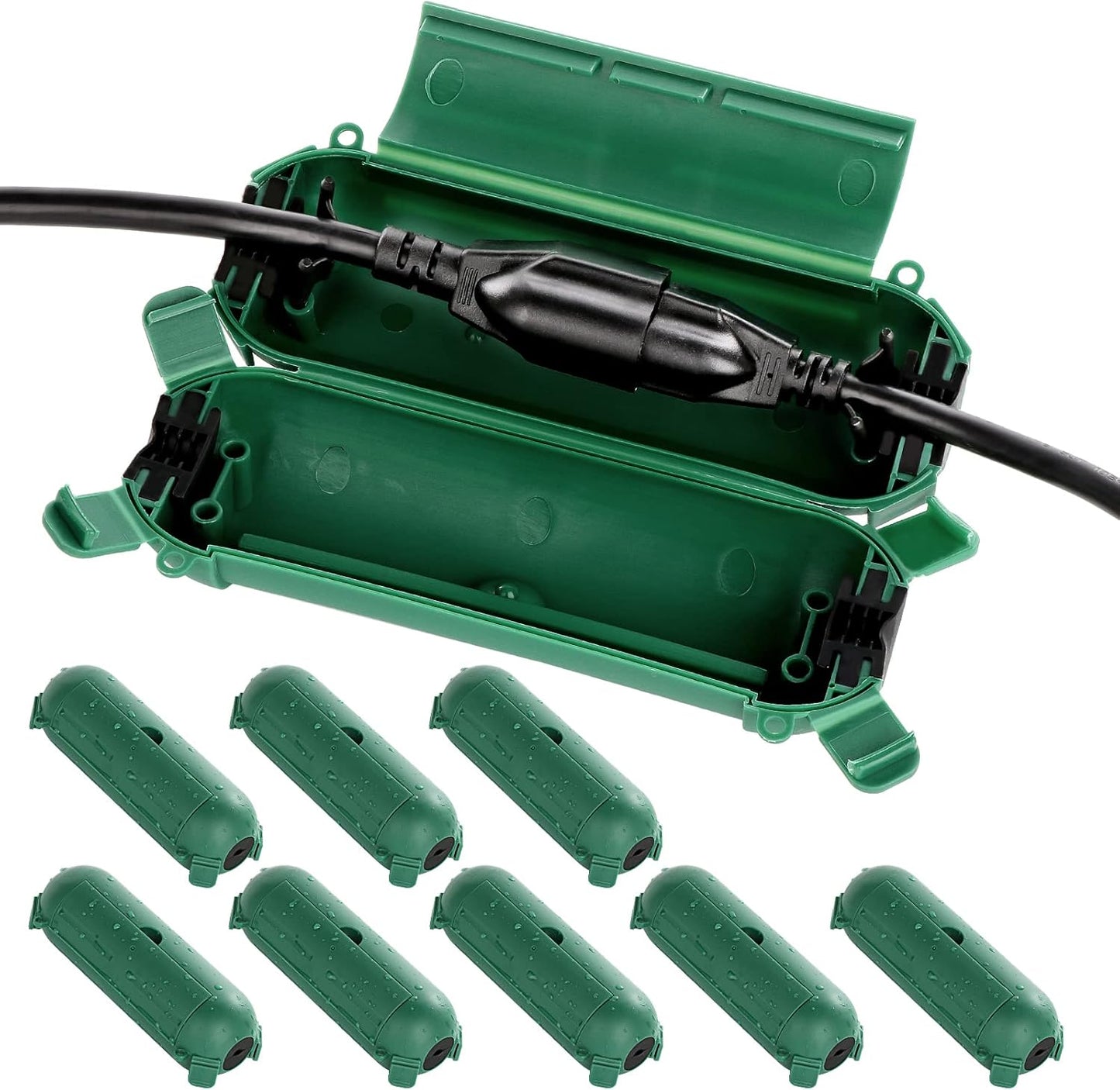 Flemoon [9 Pack] Outdoor Extension Cord Safety Cover, IP44 Waterproof Connection Protector, Weatherproof Electrical Box for Outdoor Plug, Outlet, Holiday Light, Christmas Decorations, Green