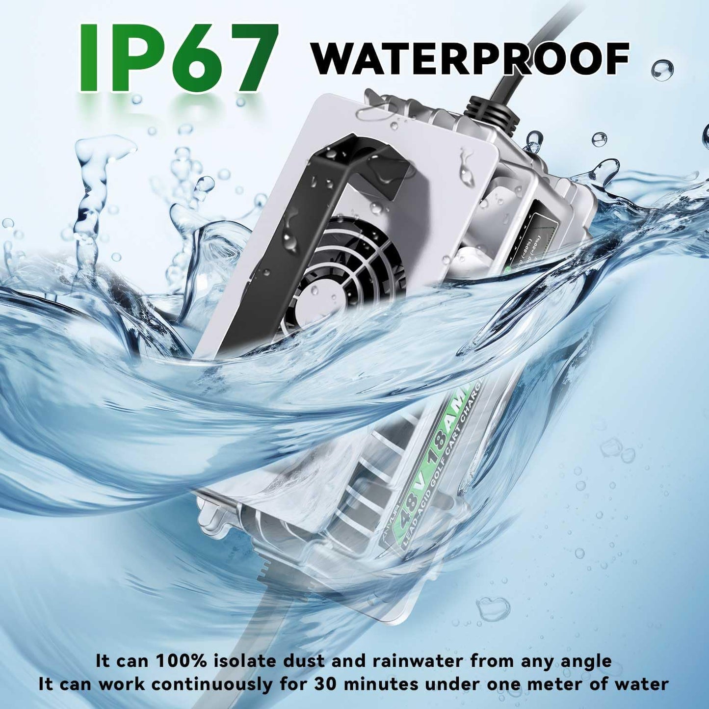 48 Volt 18 AMP Golf Cart Charger for 48 Volt EZGO RXV & TXT with 3 Pin Triangular Plug for 48V Lead Acid Battery