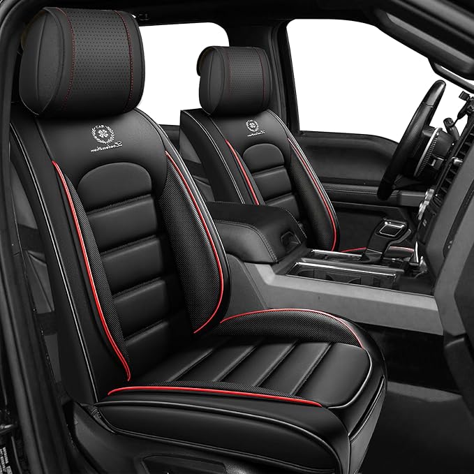 Full Set Car Seat Covers for GMC Sierra 1500/2500/3500 Denali SLT AT4 AT4X Base Seat Covers 2008-2025, Waterproof Premium Nappa Leather Seat Protectors(Standard 5 Seats/Black&Red)
