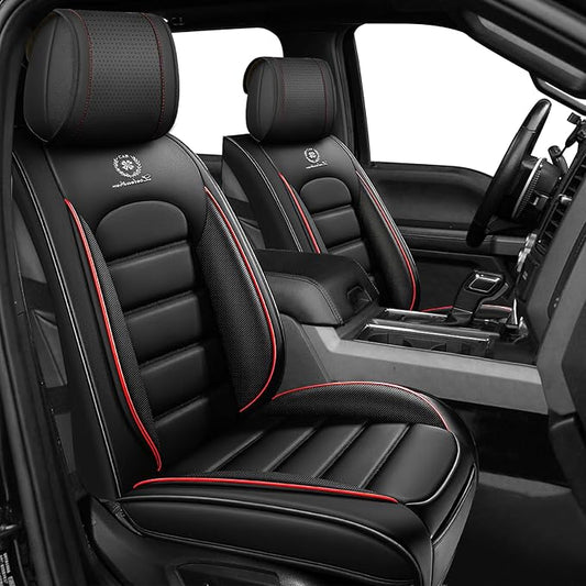 Full Set Car Seat Covers for GMC Sierra 1500/2500/3500 Denali SLT AT4 AT4X Base Seat Covers 2008-2025, Waterproof Premium Nappa Leather Seat Protectors(Standard 5 Seats/Black&Red)