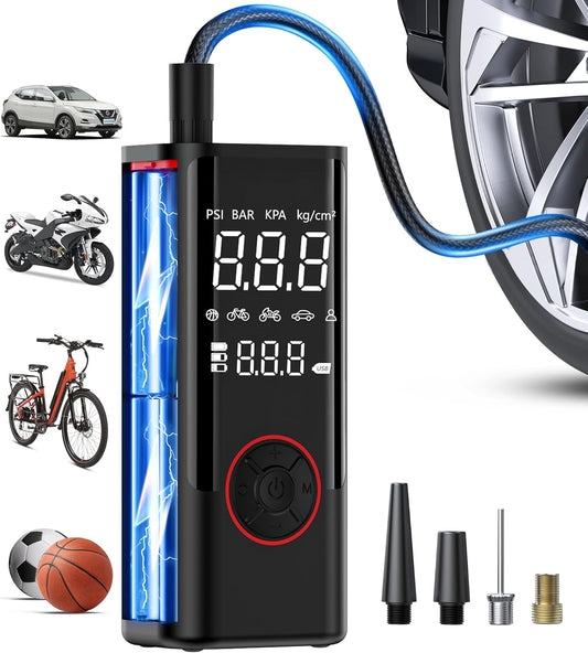 Tire Inflator Portable Air Compressor, Cordless Air Pump for Car Tires with Pressure Gauge, Battery Power Bike Tire Pump, 150PSI Portable Tire Inflator for Car, Motorcycle, Bicycle, Ball