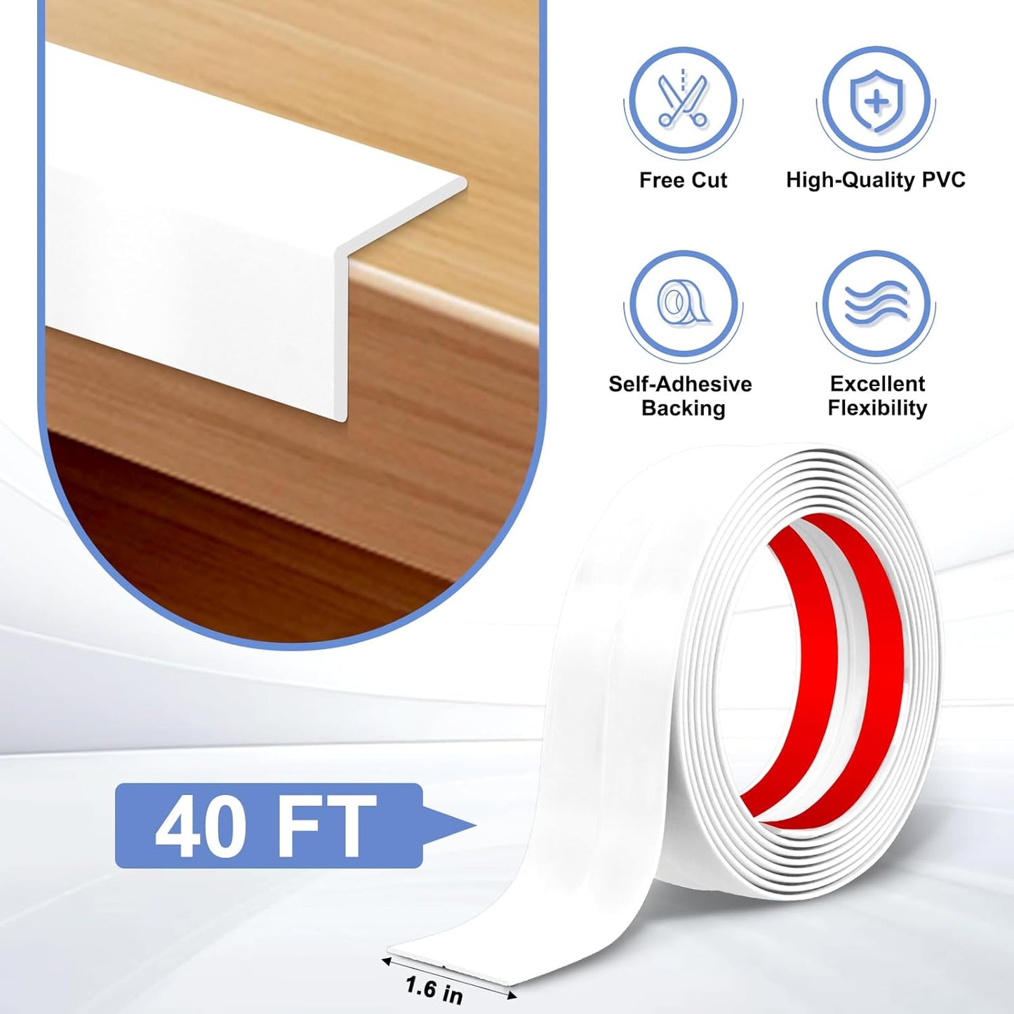Wall Corner Protector Moulding Trim Peel and Stick Wall Corner Guards Trim Flexible Self Adhesive Edge Protector Moulding, 1.6 in x 40 Ft, White