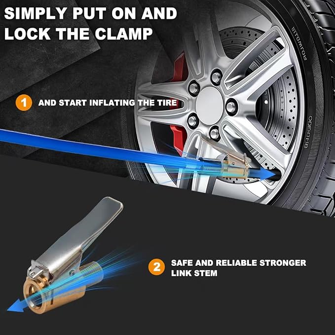 3 Pack Brass Locking Tire Air Chuck with Adapter, Heavy Duty Universal Locking Air Chuck, Solid Brass Air Chuck Suitable for Tire Inflation Hose