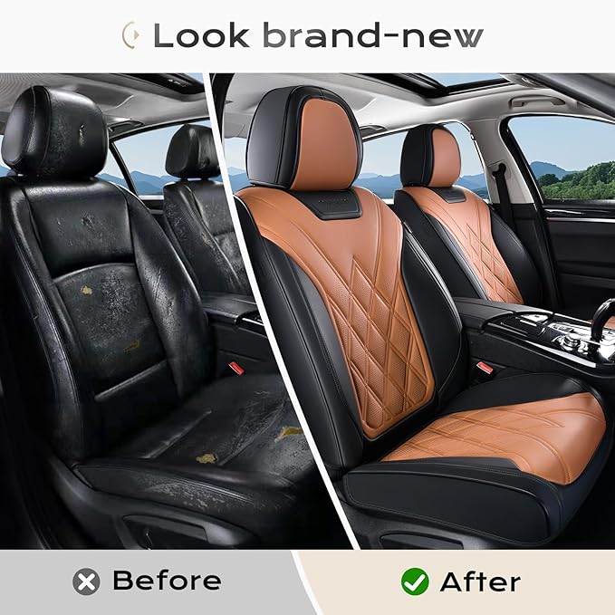 Coverado Car Seat Covers, Front Covers for Cars, Car Seat Cover Front Seats, Automotive Seat Cover, Waterproof, Leather Car Seat Cushion, Universal Interior Covers Seat Protectors for Most Cars
