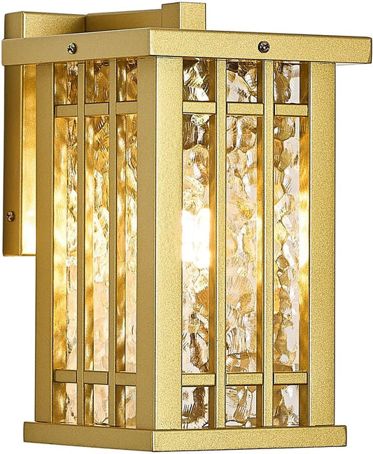 Outdoor Wall Light E26 Base Metal Frame - Gold Exterior Waterproof Lanterns with Clear Glass, Porch Wall Mount Lighting for Garage, Patio(Bulb not Included)