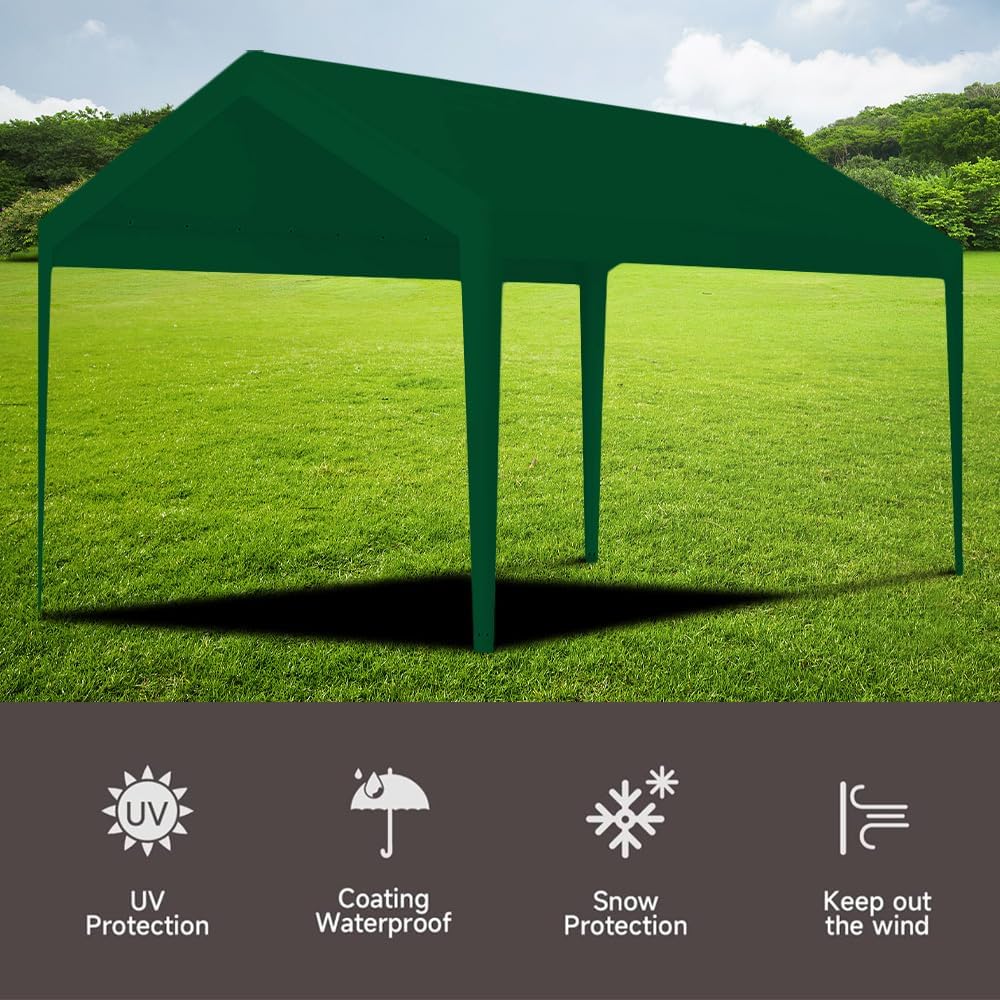 Rutile 12 x 20 FT Carport Replacement Cover, Heavy Duty Car Tarp Canopy Tent Garage Top Shelter Cover with Fabric Leg Pole Skirts and Ball Bungees Green (Only Top Cover, Frame is not Included)