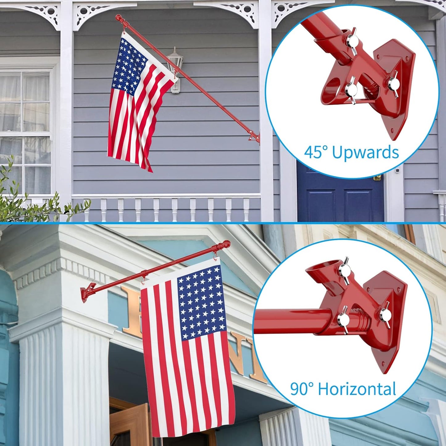 ZMTECH Flag Pole - Upgraded Bracket,(2 Packs) 6 FT Stainless Steel Flag Poles for Outside House, Residential or Commerical, Tangle Free Flag Pole Kit for American Flag (Without Flag, Red)