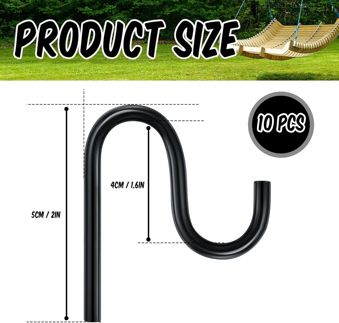 Blulu 10 Pcs 2'' Long Shed Hooks Shed Accessories for Hanging Heavy Duty Individual Utility Hooks Universal Wall Mounted J Utility Hangers for Tools Shovels Rakes Storage (Black)