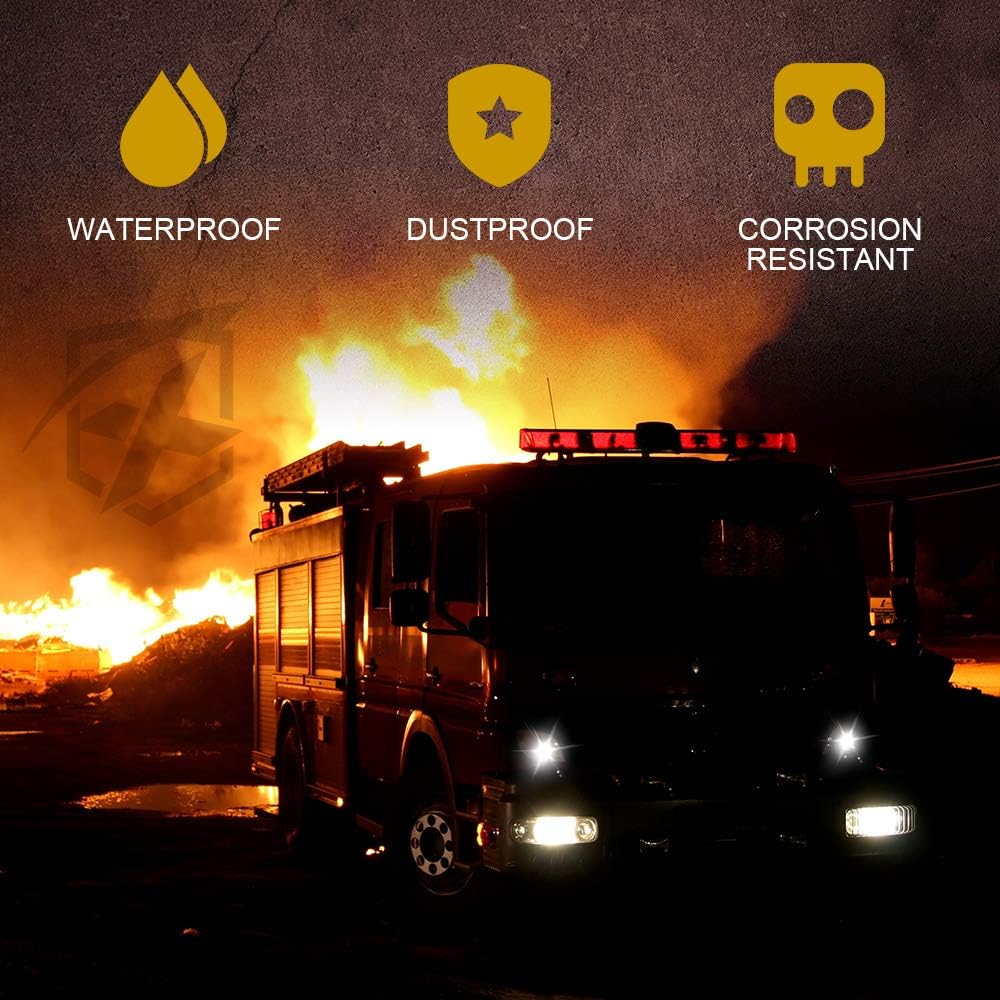 Xprite White LED Hideaway Emergency Strobe Lights Kit, 20 Flashing Modes w/Controller Headlights Taillights Fog Light Mounting, Hazard Warning Caution Light for 12V Vehicles Pickup Trucks Vans 8 PCS