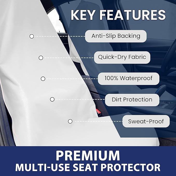 Dri Seats Waterproof Car Seat Cover – Premium Sweat Towel with Slip Resistant Backing for Front Seats in Cars, Trucks, SUVs – Universal Seat Liner, Easy Install, Machine Washable, Breathable