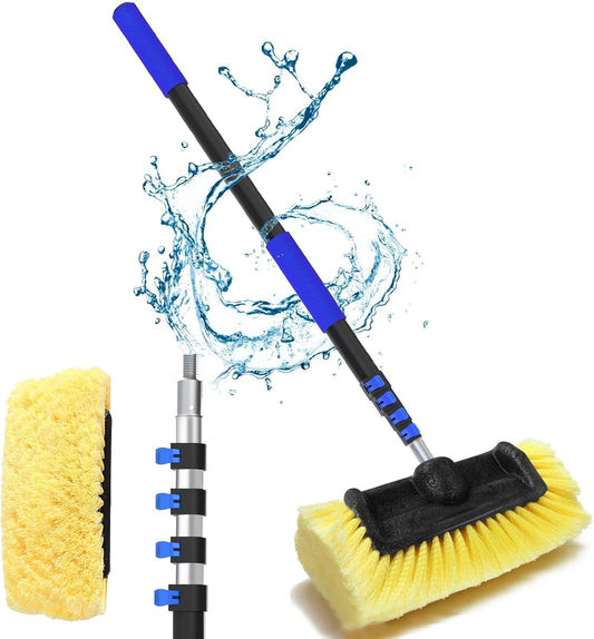 Buyplus Car Wash Brush with 20FT Long Handle, Car Brushes for Washing 12-Inch Soft Bristles with Aluminium Telescoping Pole for Scratch-Free Cleaning RV, House Siding, Floors, Solar Panels,Blue
