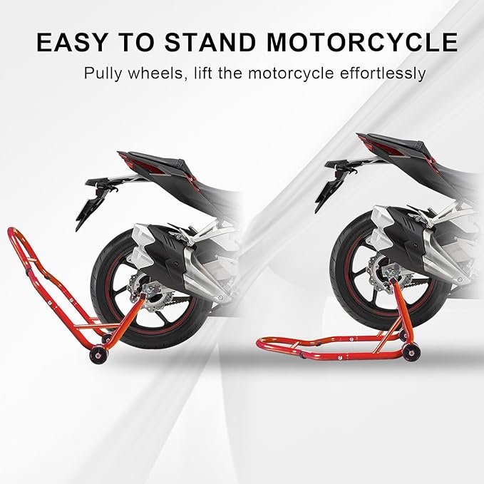 Big RED Motorcycle Stand 500LB, Adjustable Sport Bike Front and Rear Wheel Lift Stands, Fit for Yamaha, Kawasaki, Honda, Suzuki, Red, U+L