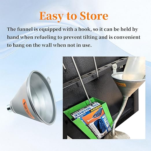14.84" Steel Bendable Spout Funnel with Filter for All Automotive Oils, Metal Flexible Long Funnels for Automotive Use for Transmission Fluid, Diesel Fuel, and Other Liquids, with Gloves