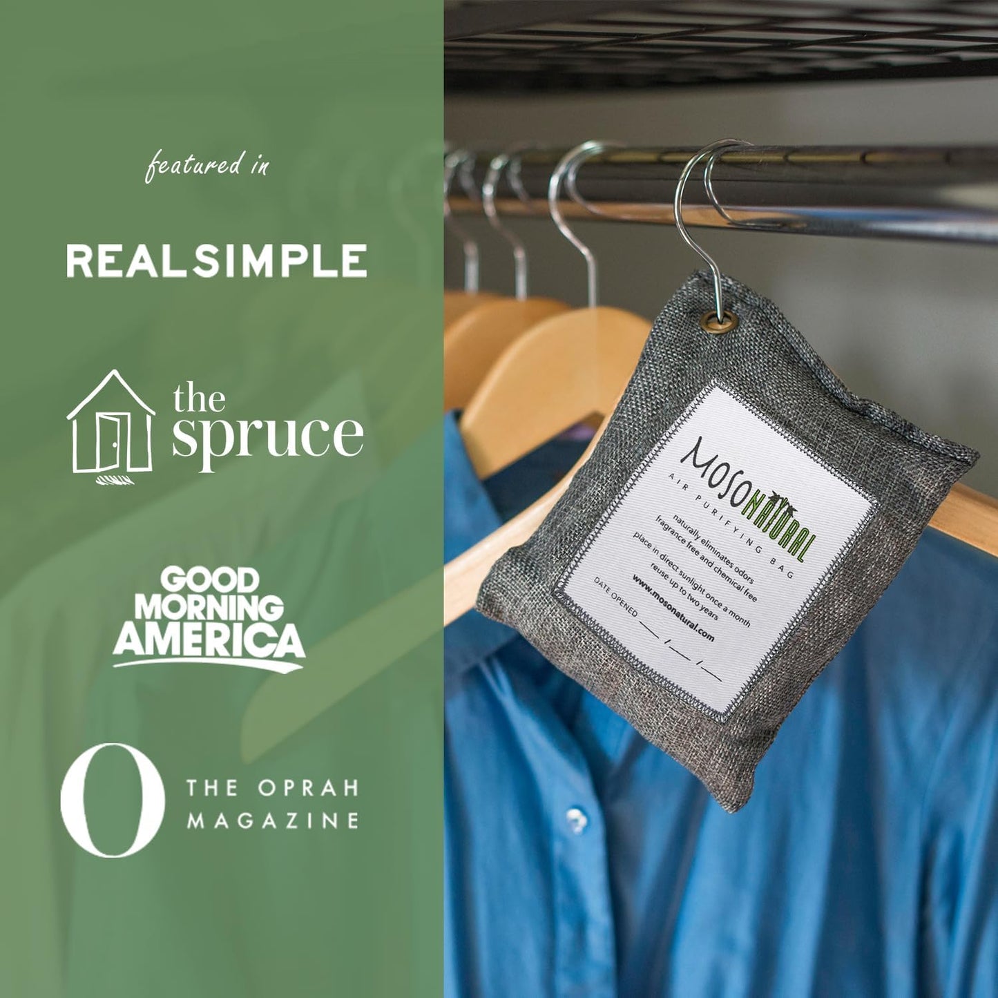 Moso Natural Air Purifying Bag 500g | Premium Bamboo Charcoal Odor Absorber for Home, Bedroom, Kitchen, Basement | Unscented Pet Odor Eliminator | Large Room Charcoal Deodorizer Bag Covers 250sqft