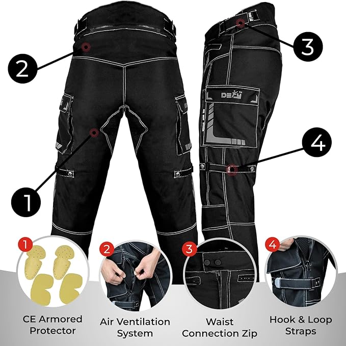 Motorcycle Pants for Men Dual Sport Motorbike Pant Waterproof, Windproof Riding Pants All-Weather with Removable CE Armored