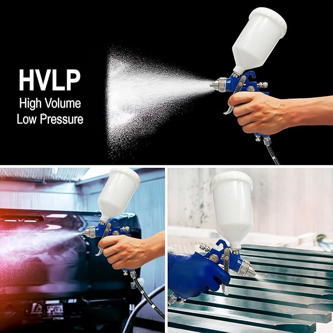 TWOWS HVLP Air Spray Gun with 1.4mm Nozzle, Air Valve Regulator & 600ml Capacity Cup, Gravity, Paint Gun H827 Professional for Automotive, House Painting, Furniture, Wall Painting