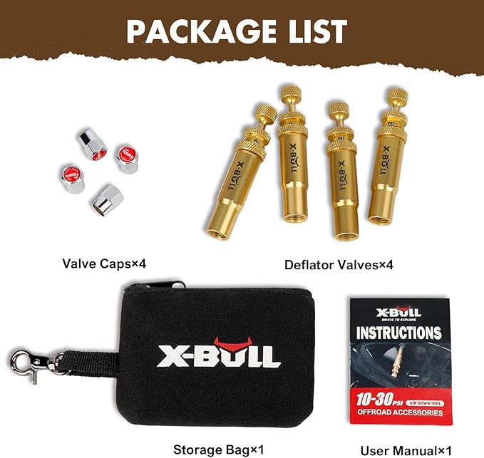X-BULL New Automatic Tire Deflator,Adjustable Offroad Accessries,4pcs Auto-Stop Tire Air Down Tool Kit for 4 * 4 Vehicles
