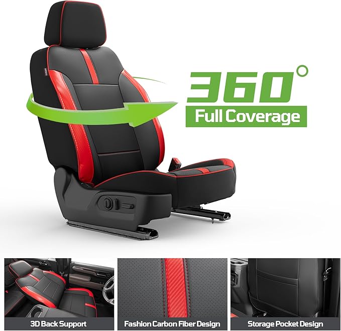 Seat Covers Fit for Chevy Silverado 1500 & GMC Sierra 1500 Crew Cab(2019-2025),Faux Leather Automotive Seat Covers,Custom Car Seat Covers Full Set,Black&Red(with Rear Cup Holder/Seat Back Storage)