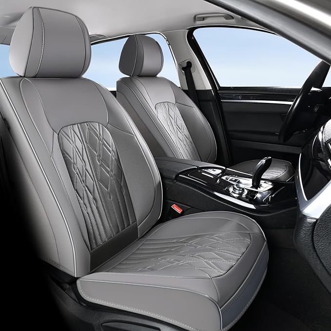 Huidasource Leather Seat Covers Full Set, Waterproof Truck Seat Cover for Sedan SUV Pickup Truck, Universal Fit for BMW for Buick for Subaru for Lexus for Volvo(Full Set/Gray)