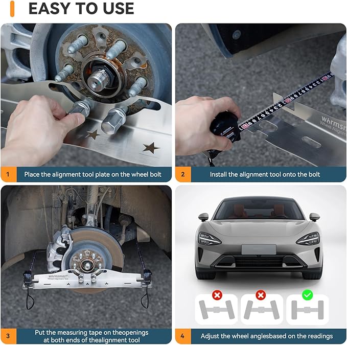 Wheel Alignment Tool,Alignment Tool with 2 Tape Measures for Fast Accurate Camber/Toe Readings,Stainless Steel Wheel Alignment kit for Cars, SUVs and Light Trucks