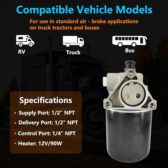 800887 Air Brake Dryer Assembly 12V with Desiccant Cartridge Kit Fit for Freightliner Peterbilt Kenworth Trucks