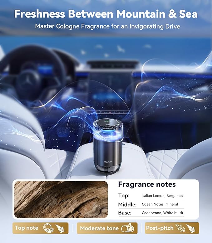 P3 Smart Car Air Fresheners, Premium Natural Scenic Fragrance Car Diffuser, Auto On/Off, Long Lasting Sandalwood Cologne Adjustable Intensity, Gifts for Women Men, Car Accessories Perfume