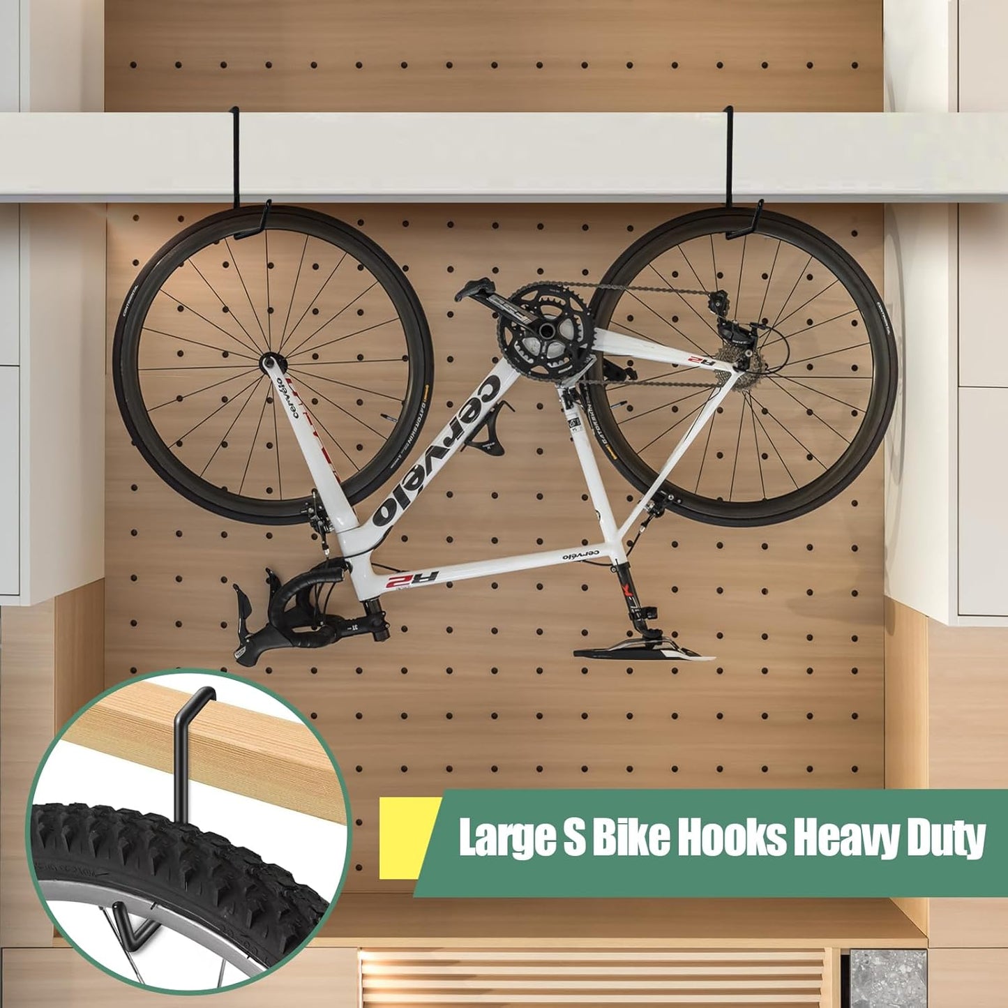 Bike Hooks for Garage 6 Pcs Ceiling Bike Hangers, Steel Metal Large Hook with Non Slip Coating, Storage Organizer Bicycle Hooks for Hanging Ladder Plants Chairs Sport Equipment (Black)