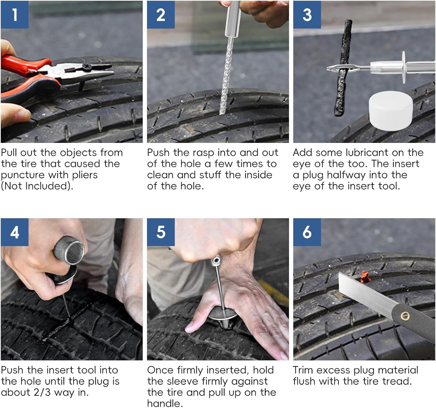 PINKJOY Tire Plug Kit with Plugs 36 Pcs for Car, Motorcycle, ATV, Jeep, Truck, Tractor Flat Tire Puncture Repair Tools